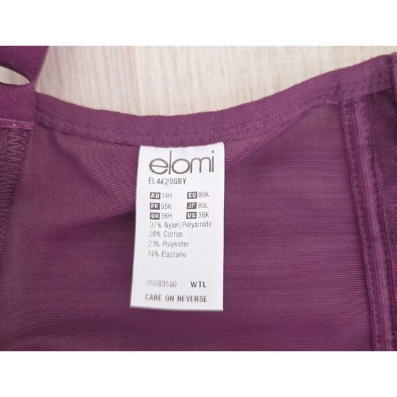 Elomi Eugenie Purple Underwire Unpadded Strappy Floral Plunge Lingerie Bra 36K - Picture 9 of 9